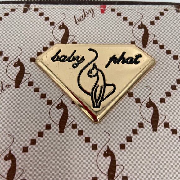 Baby Phat Zip Around Wristlet Wallet Faux Leather Beige Brown Cats Novelty Print - Picture 2 of 8